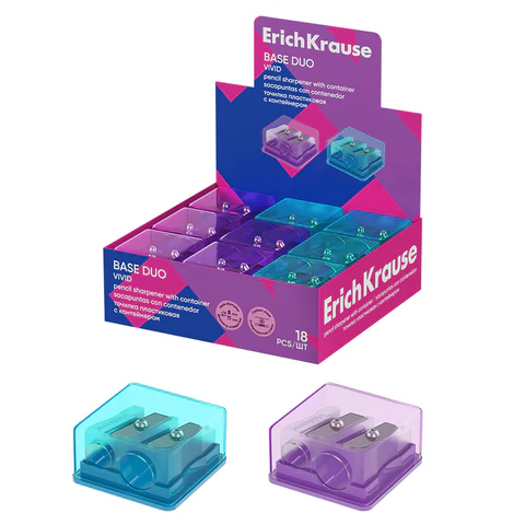 Точилка ERICH KRAUSE "Base Duo Vivid", с контейнером, пластиковая, корпус ассорти, 60081 274248 - МСК «Форвард»