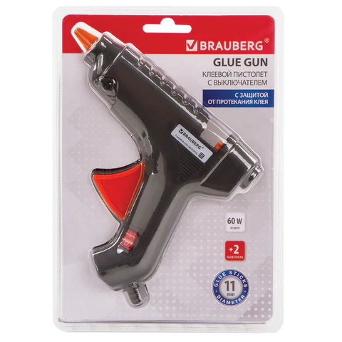 Клеевой пистолет 60 Вт для стержня 11 мм, с выключателем BRAUBERG, в блистере, 671053 - МСК «Форвард»