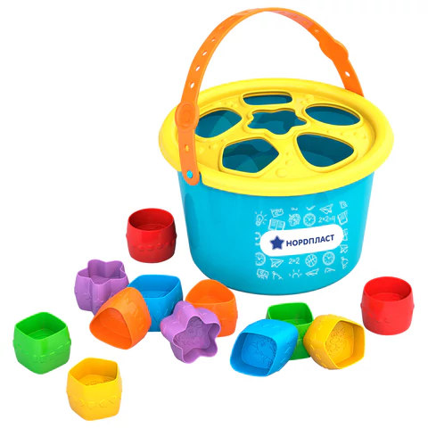 Игра-сортер дидактическая "Ведерко-сортер", пластиковая, 12 формочек, НОРДПЛАСТ, 310 666462 - МСК «Форвард»