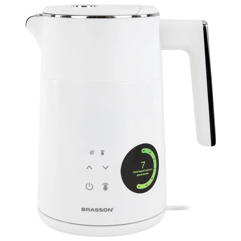 Чайник с двойными стенками, терморегулятором и дисплеем BRASSON (БРАССОН) KT-264, 1,5 л, 2200 Вт, 7 температурных режимов, белый, 455193 - МСК «Форвард»