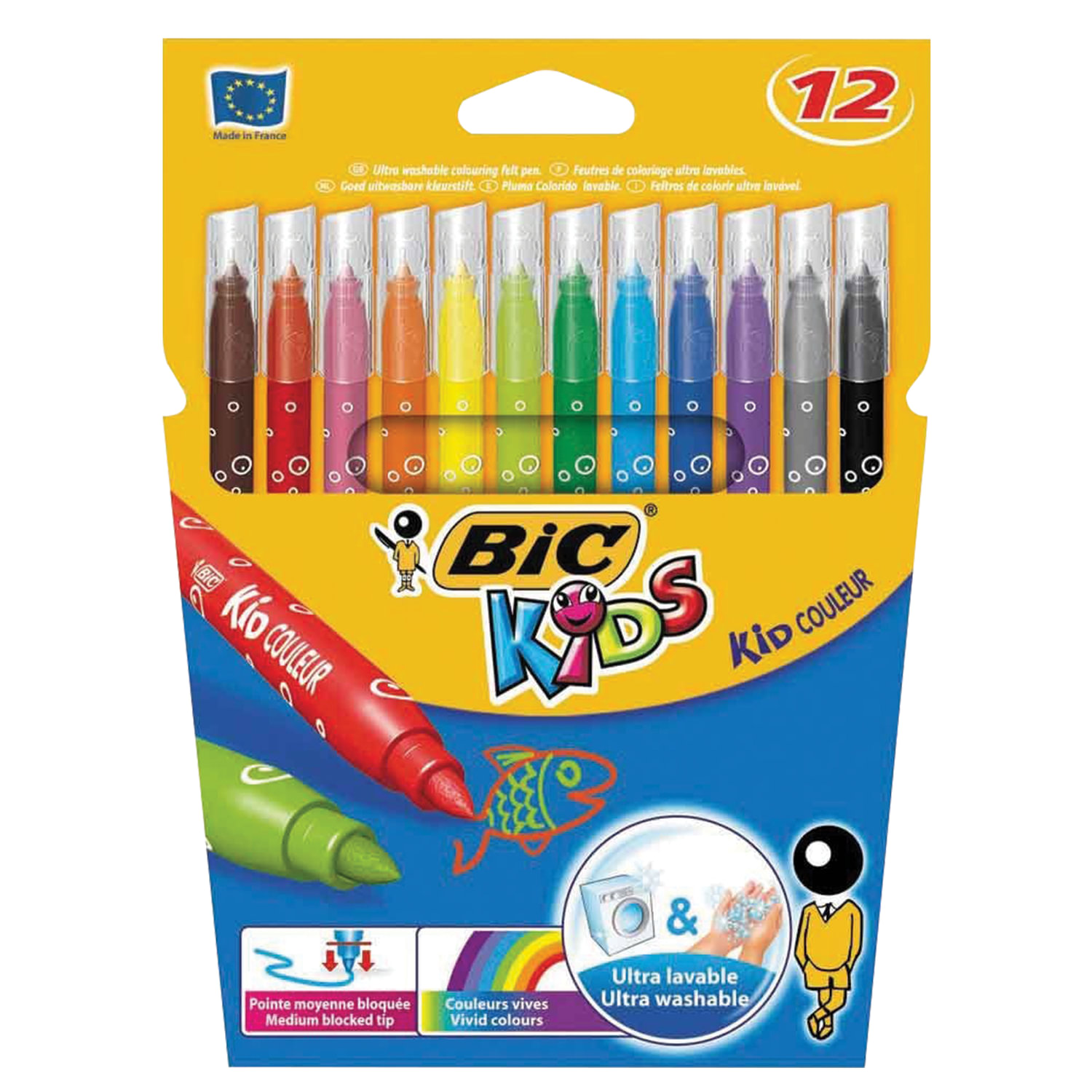 Фломастеры BIC "Kid Couleur", 12 цв, суперсмываемые, вентилируемый колпачок, европодвес, 9202932 150647 