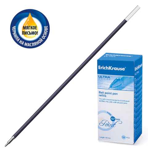 Стержень шариковый масляный ERICH KRAUSE Ultra 140мм, СИНИЙ, узел 0,7мм, линия 0,35мм, 21508 170179