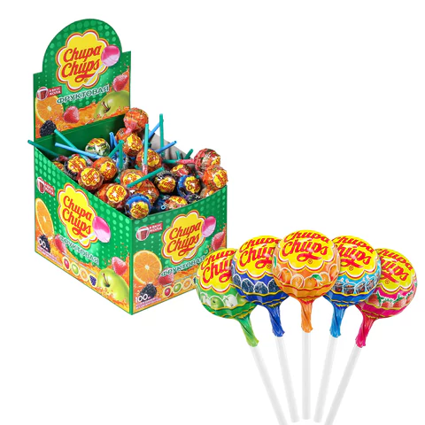 Карамель CHUPA CHUPS (Чупа-Чупс) фруктовая с соком + кола, 12 г, КОМПЛЕКТ 100шт 61888 620485