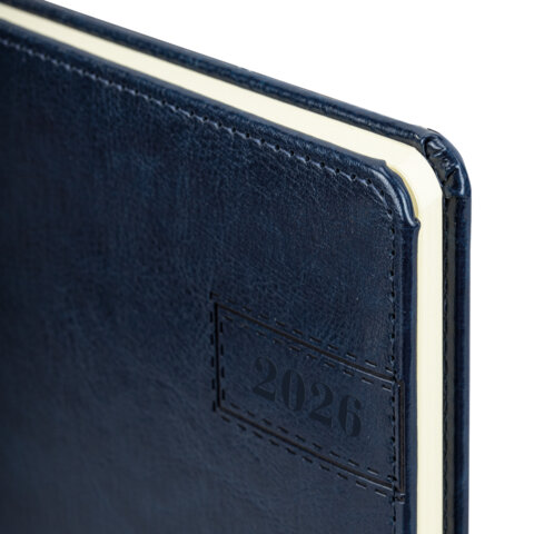 Еженедельник датированный 2026, А5, 145х215 мм, BRAUBERG "Imperial", под кожу, синий, 117174 - МСК «Форвард»