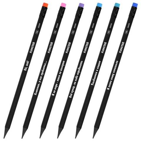 Набор карандашей чернографитных c забавной надписью FUNSTER (ФАНСТЕР) FUNNY NOTES BLK, 6 штук, HB, с ластиком, 182039 - МСК «Форвард»