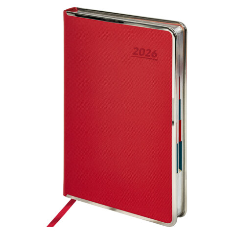 Ежедневник датированный 2026 А5 148х218 мм, GALANT "Infinity Silver", под кожу, красный, 117497 - МСК «Форвард»