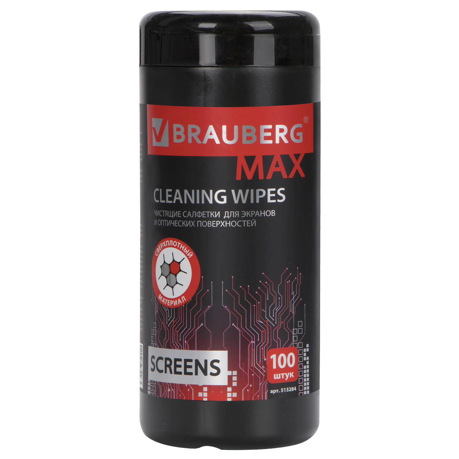 Салфетки для экранов всех типов и оптики BRAUBERG MAX ПЛОТНЫЕ, туба 100 шт, влажные, 513284