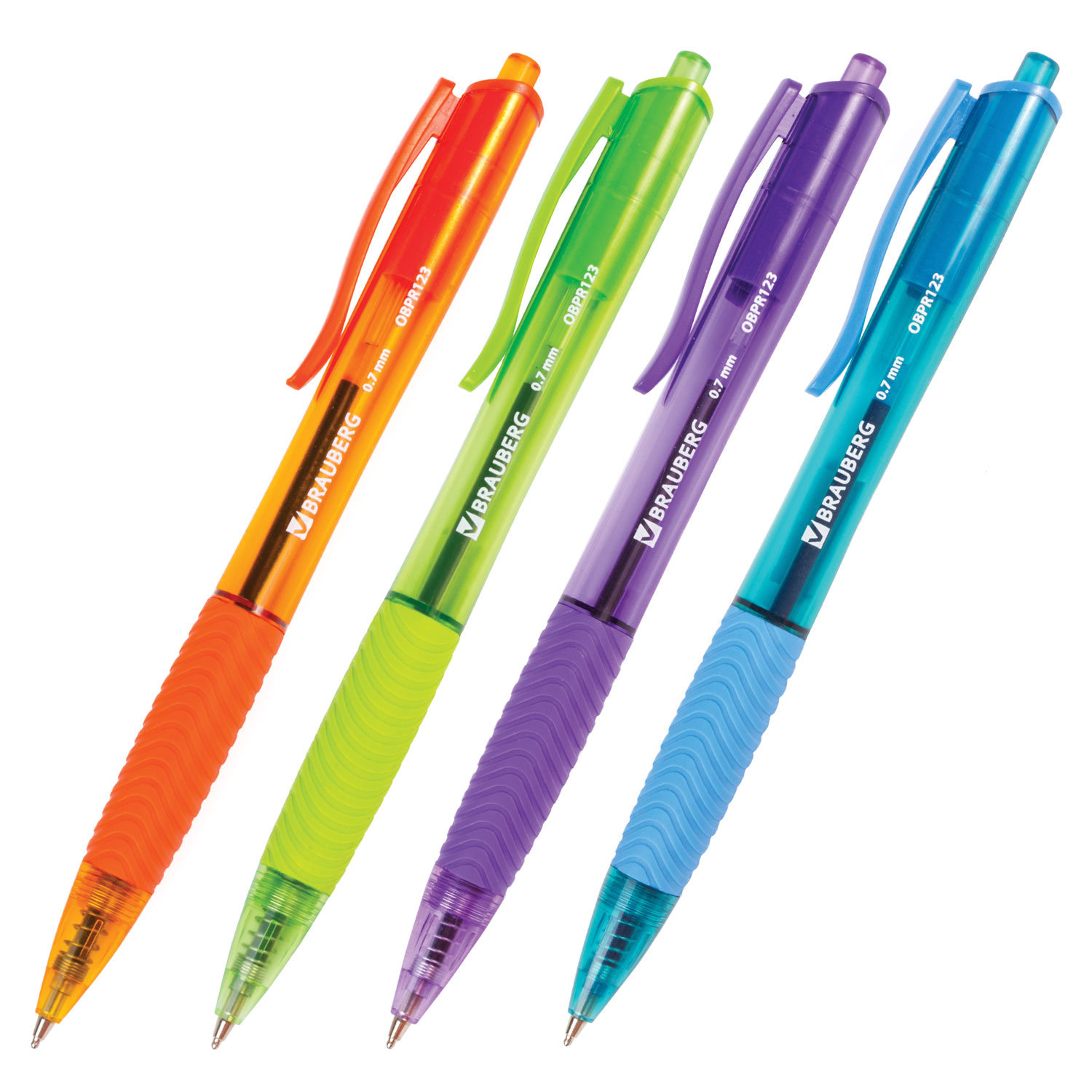 Ручка шариковая масляная автомат. с грипом BRAUBERG Fruity RD, СИНЯЯ, корп.ассорти, 0,35мм, 142700