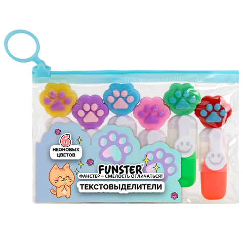 Набор текстовыделителей с топперами 6 ЦВЕТОВ НЕОН, "ЛАПКИ", линия 1-4 мм, FUNSTER (ФАНСТЕР), 152645 - МСК «Форвард»