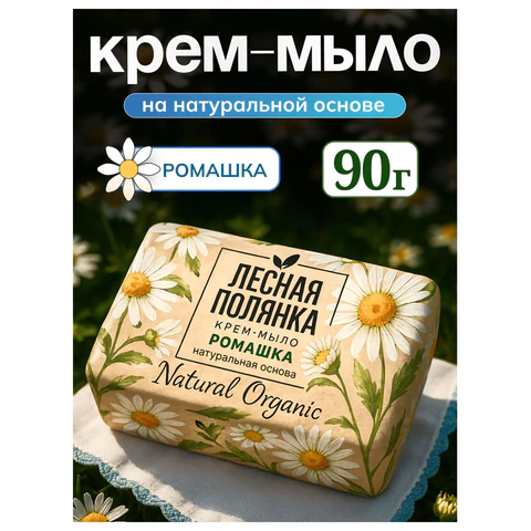 Мыло-крем туалетное 90 г, ЛЕСНАЯ ПОЛЯНКА "Ромашка", натуральная основа, 1100-2 702648 - МСК «Форвард»