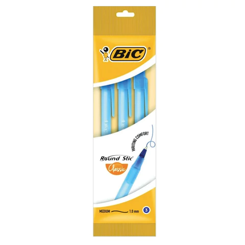 Ручки шариковые BIC "Round Stic", НАБОР 3 шт., СИНИЕ, узел 1 мм, линия письма 0,32 мм, пакет, 9021522 143984 - МСК «Форвард»