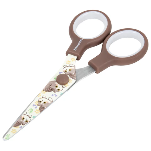 Ножницы 130 мм, коричневые, с цветной печатью "Милые котики", BRAUBERG CUTE CATS, 238957 - МСК «Форвард»
