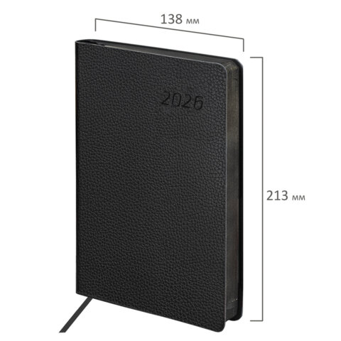 Ежедневник датированный 2026 А5 138x213 мм, BRAUBERG "Stylish", под кожу, гибкий, черный, 117097 - МСК «Форвард»