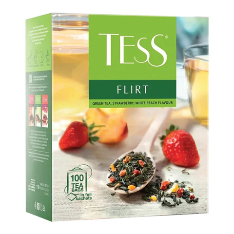 Чай TESS "Flirt" зеленый с клубникой и персиком, 100 пакетиков в конвертах по 1,5 г, 1476-09 622345
