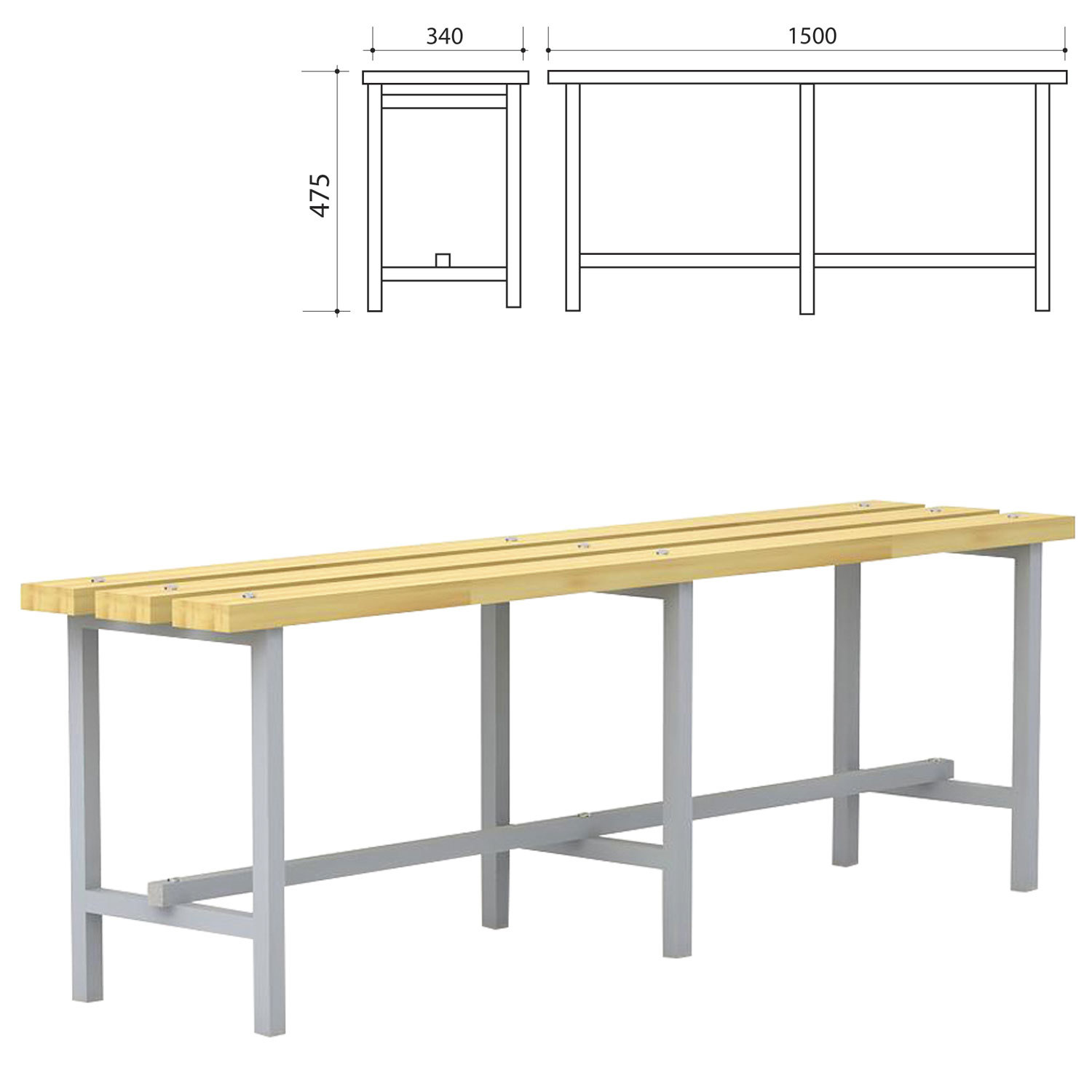 Скамья деревянная на металлокаркасе П-13Д(1500) (ш1500*г340*в475мм), П-13Д(1500) 531006