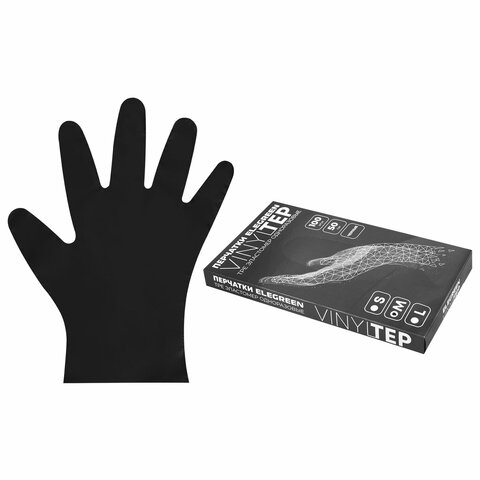 Перчатки одноразовые эластомер TPE, КОМПЛЕКТ 50 пар (100 шт.), M (средний), черные, ELEGREEN, ГППVTЭлЧ-M 701117