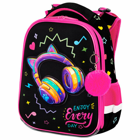 Ранец BRAUBERG PREMIUM, 2 отделения, с брелоком, "Headphones", велюровая нашивка, 38х29х16 см, 273100