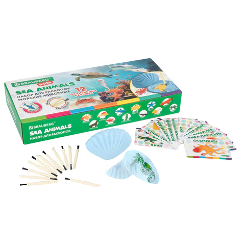 Набор для раскопок "Морские животные", 12 видов, карточки, инструменты, BRAUBERG KIDS, 665126