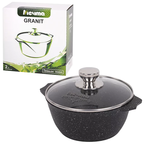 Кастрюля 2 л с жаропрочной крышкой 20 см, антипригарное покрытие, МЕЧТА "Гранит Black", 42802 700720 - МСК «Форвард»