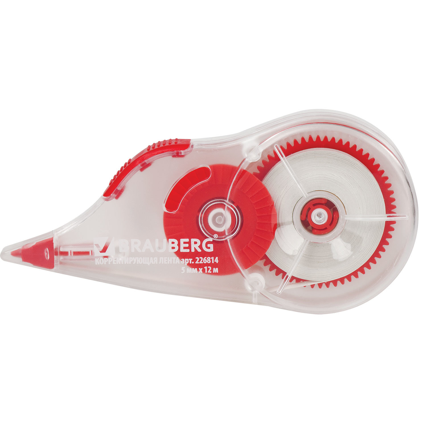 Корректирующая лента BRAUBERG 5мм х 12м, корпус прозрачный, механизм перемотки, блистер, 226814