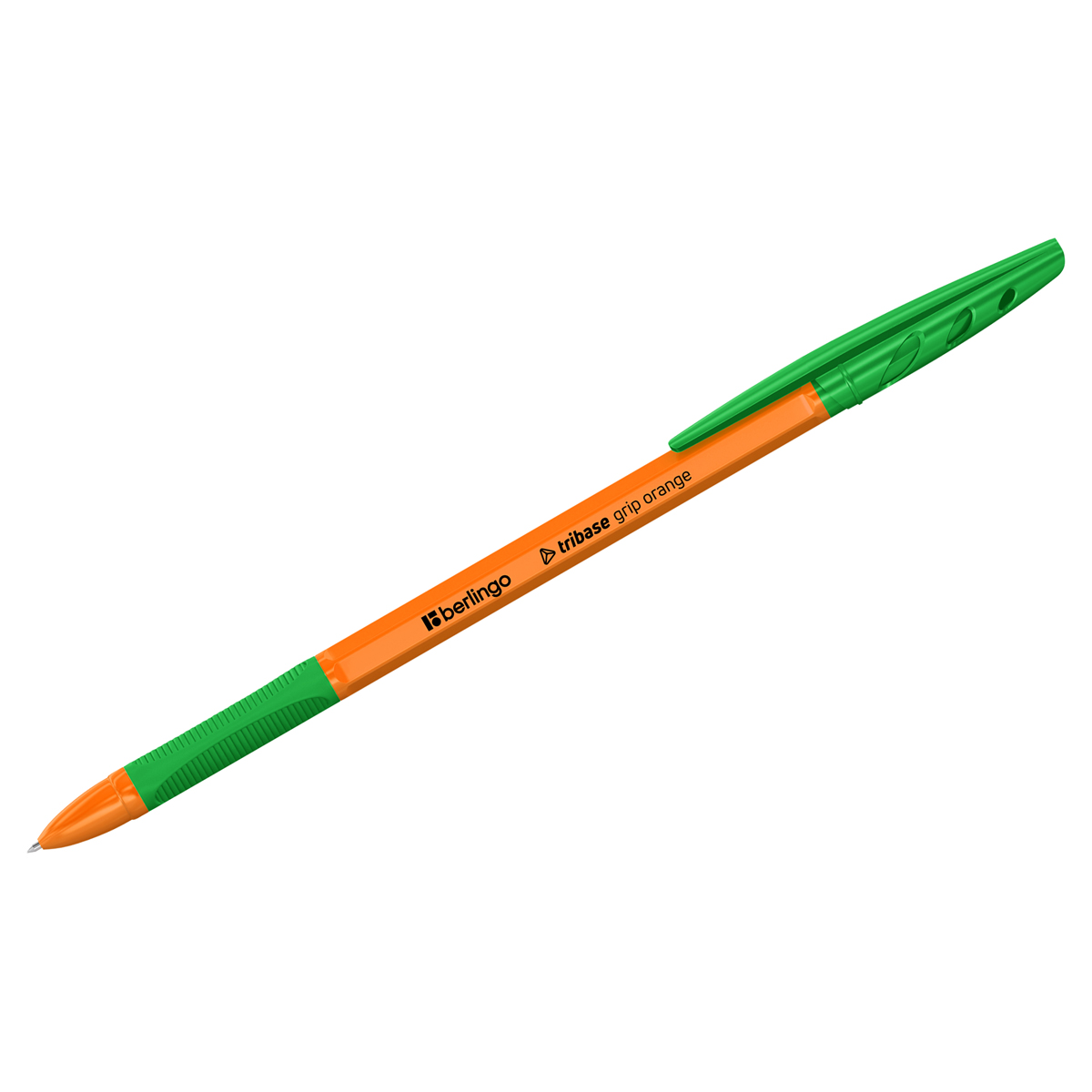 Ручка шариковая Berlingo "Tribase grip orange" зеленая, 0,7мм, грип корпус оранжевый CBp_70961 355443
