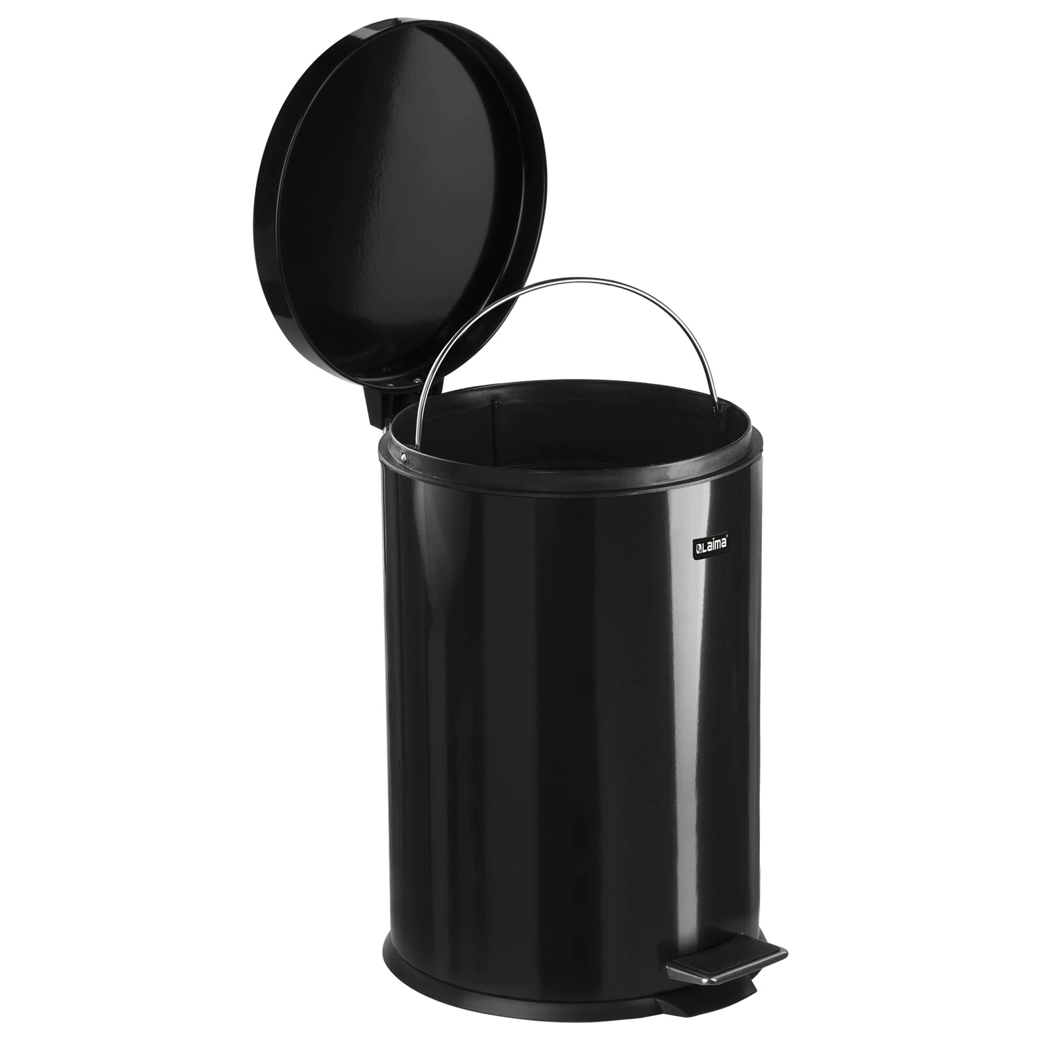Ведро-контейнер для мусора (урна) с педалью LAIMA "Classic", 20 л, черное, глянцевое, металл, 604945