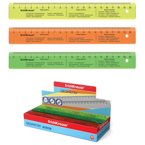 Линейка пластиковая 20 см, ERICH KRAUSE "NEON", с единицами измерения, ассорти, 55502 210809 - МСК «Форвард»