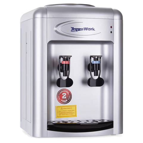 Кулер для воды AQUA WORK 0.7-TDR, настольный, НАГРЕВ/ЭЛЕКТРОННОЕ ОХЛАЖДЕНИЕ, 2 крана, серебро, 24762 458576 минпромторг - МСК «Форвард»