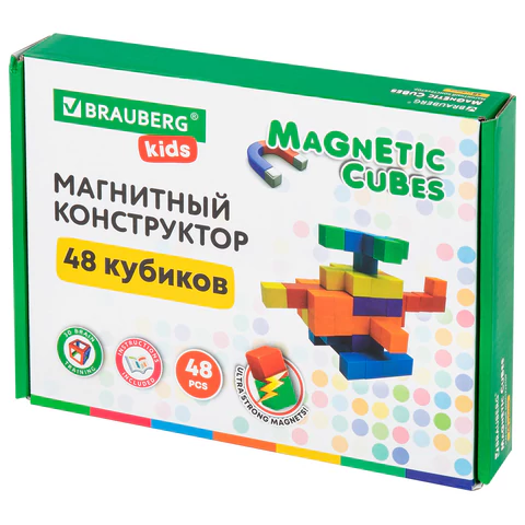 Магнитный конструктор MAGNETIC CUBES "КУБИЧЕСКИЙ", 48 магнитных кубиков, BRAUBERG KIDS, 665723