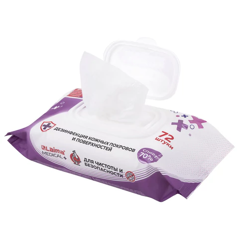 Дезинфицирующие салфетки спиртовые (70%), для рук и любых поверхностей, 72 шт., LAIMA MEDICAL, 608766 Честный знак! - МСК «Форвард»