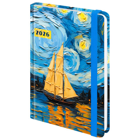 Ежедневник датированный 2026 с резинкой 145х203 мм, А5, BRAUBERG, твердый, "Живопись", 117342 - МСК «Форвард»
