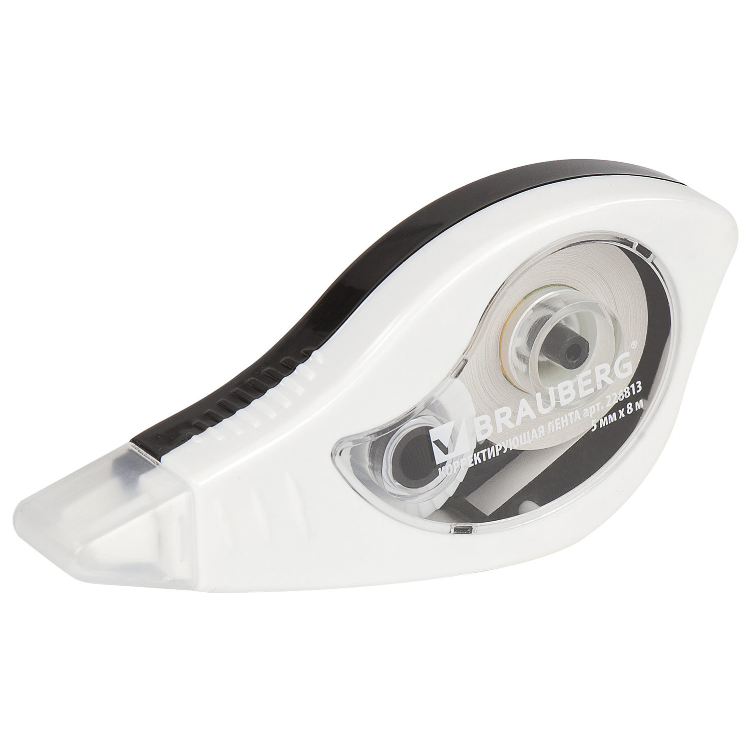 Корректирующая лента BRAUBERG BLACK&WHITE 5мм х 8м, корпус белый, механизм перемотки, блистер,226813