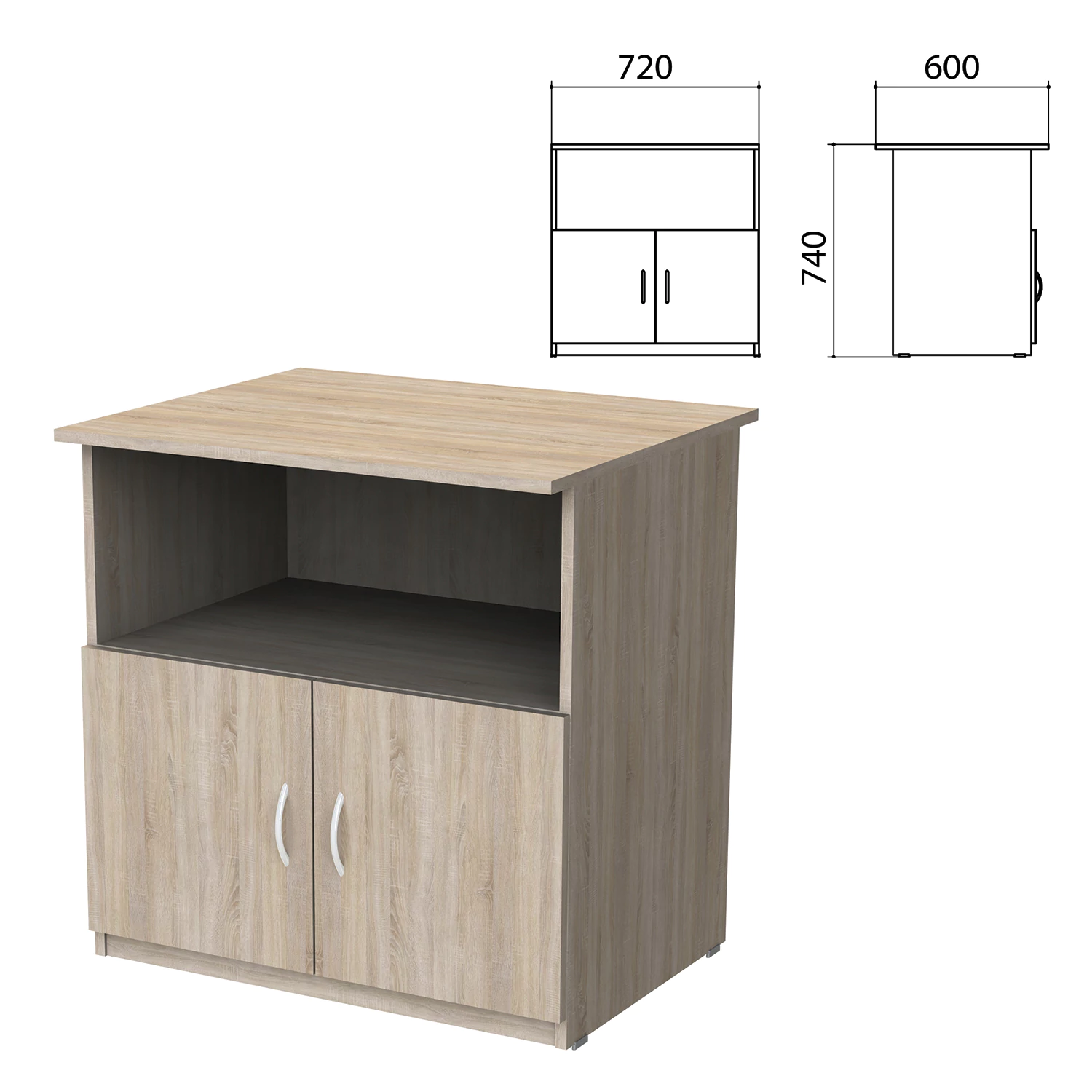 Тумба для оргтехники "Бюджет" (ш720*г600*в740 мм), 2 двери, дуб сонома 091, 402658, 402658 641845