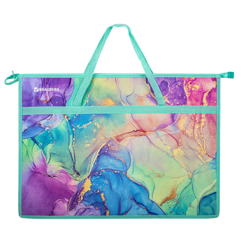 Папка для рисунков и чертежей с ручками BRAUBERG А3, пластик, молния сверху, "Marble", 271435 - МСК «Форвард»