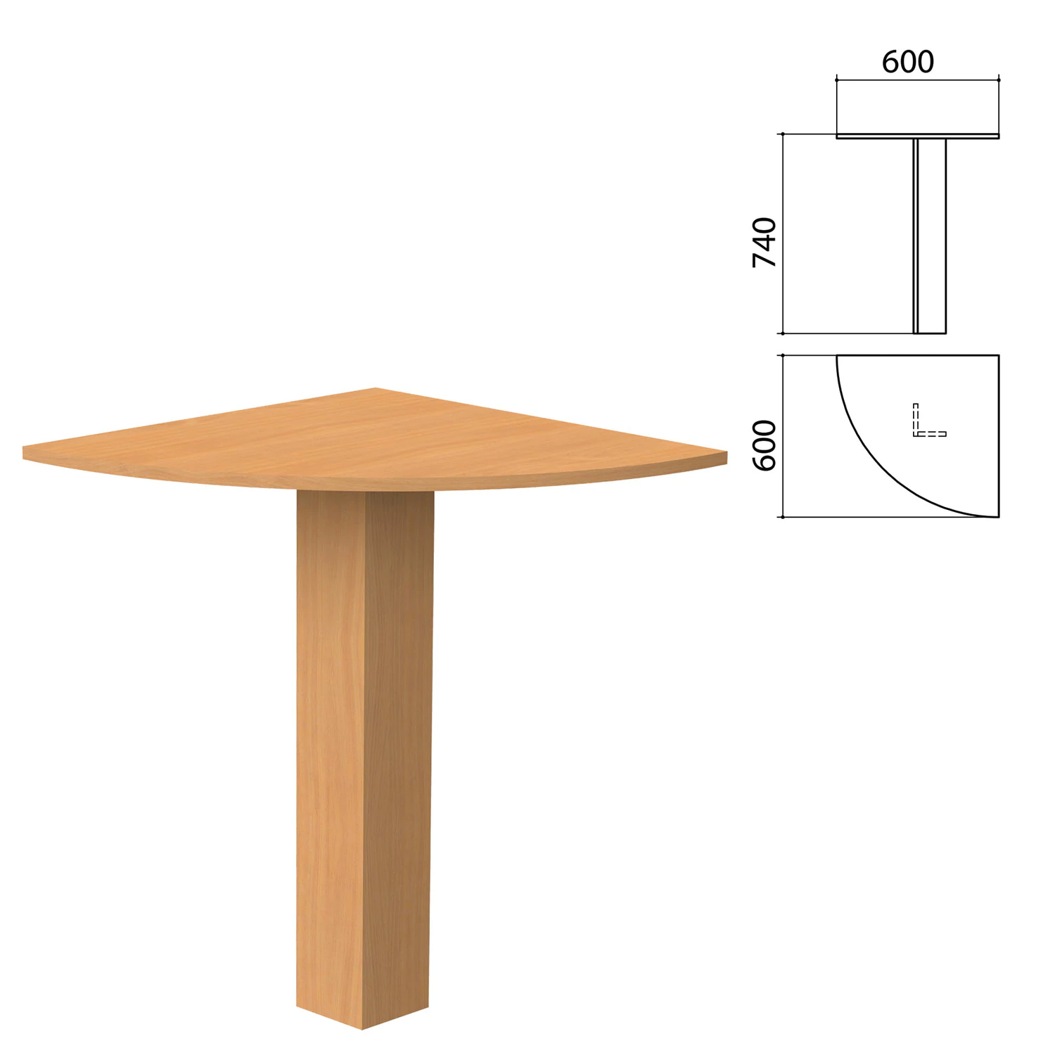 Стол приставной угловой "Бюджет" (ш600*г600*в740 мм), груша ароза 336, 402664, 402664-336 641840