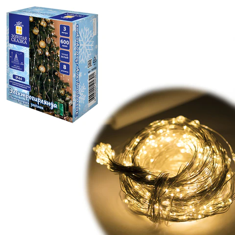 Электрогирлянда-конский хвост уличная, 3 м, 600 LED, тёплый белый, 220 V, контроллер, ЗОЛОТАЯ СКАЗКА, 592553 - МСК «Форвард»