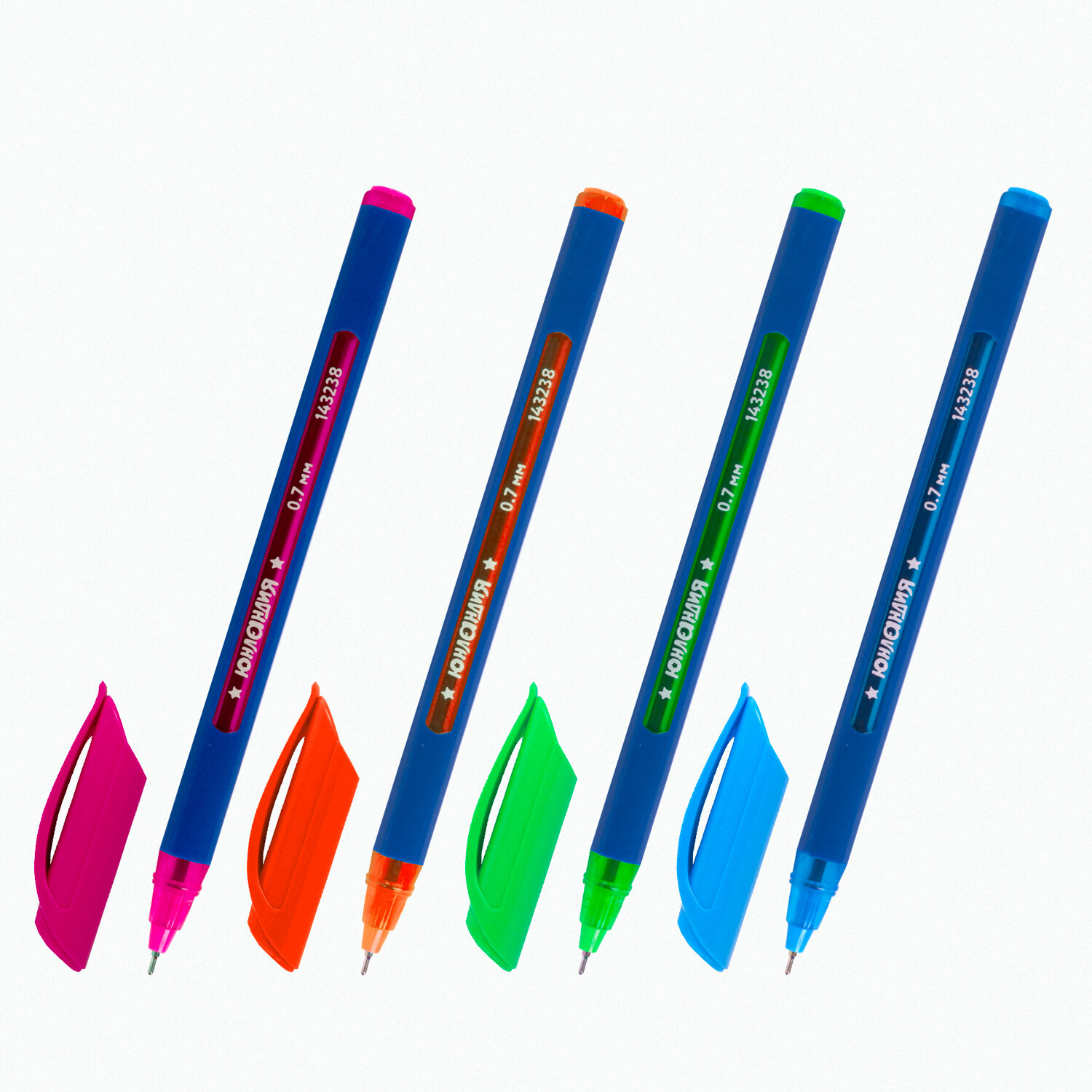 Ручка шариковая масляная ЮНЛАНДИЯ "Трехгранная серия", СИНЯЯ, корпус ассорти, 0,7 мм, 0,35 мм,143238