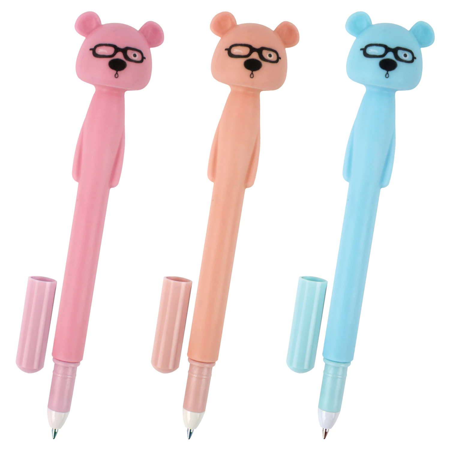 Ручка фигурная шариковая ЮНЛАНДИЯ "Мишка", КОМПЛЕКТ 12ШТ мягкий силиконовый корпус, ассорти, СИНЯЯ, 0,7мм, 143780