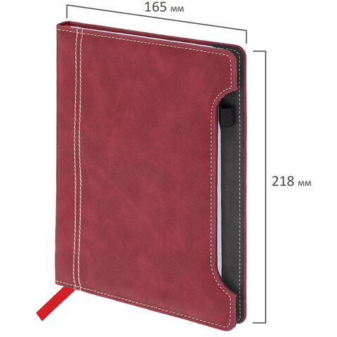 Блокнот А5 165x218 мм, BRAUBERG "Perfect", под кожу софт-тач, держатель для ручки, 80 листов, клетка, бордовый, 116616 - МСК «Форвард»
