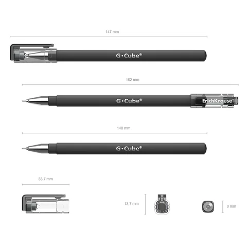 Ручка гелевая ERICH KRAUSE "G-cube", ЧЕРНАЯ, корпус черный, игольчатый узел 0,5 мм, линия письма 0,4 мм, 46447 143876 - МСК «Форвард»