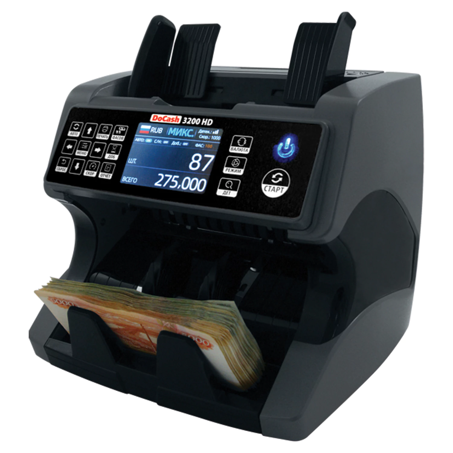 Счетчик-сортировщик банкнот DOCASH 3200 HD, 1500 банк/мин, УФ, ИК, МАГН детекция, номинал,фасовка 14 291097
