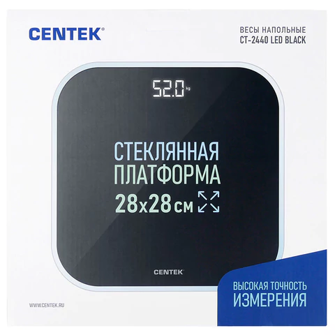 Весы напольные CENTEK CT-2440, электронные, вес до 180 кг, квадрат, стекло, черные 457577 - МСК «Форвард»