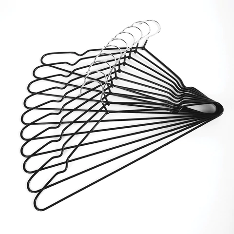 Вешалки-плечики для одежды, размер 48-50, металл, антискользящие, КОМПЛЕКТ 10 шт., черные, BRABIX PREMIUM, 608467 - МСК «Форвард»