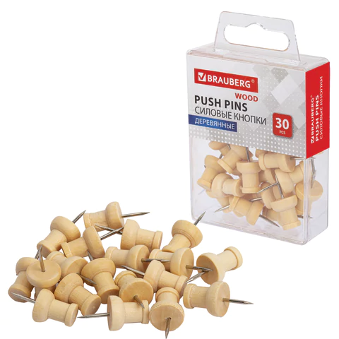 Силовые кнопки-гвоздики BRAUBERG WOOD, деревянные, 30 штук, 10 мм, 272759 - МСК «Форвард»