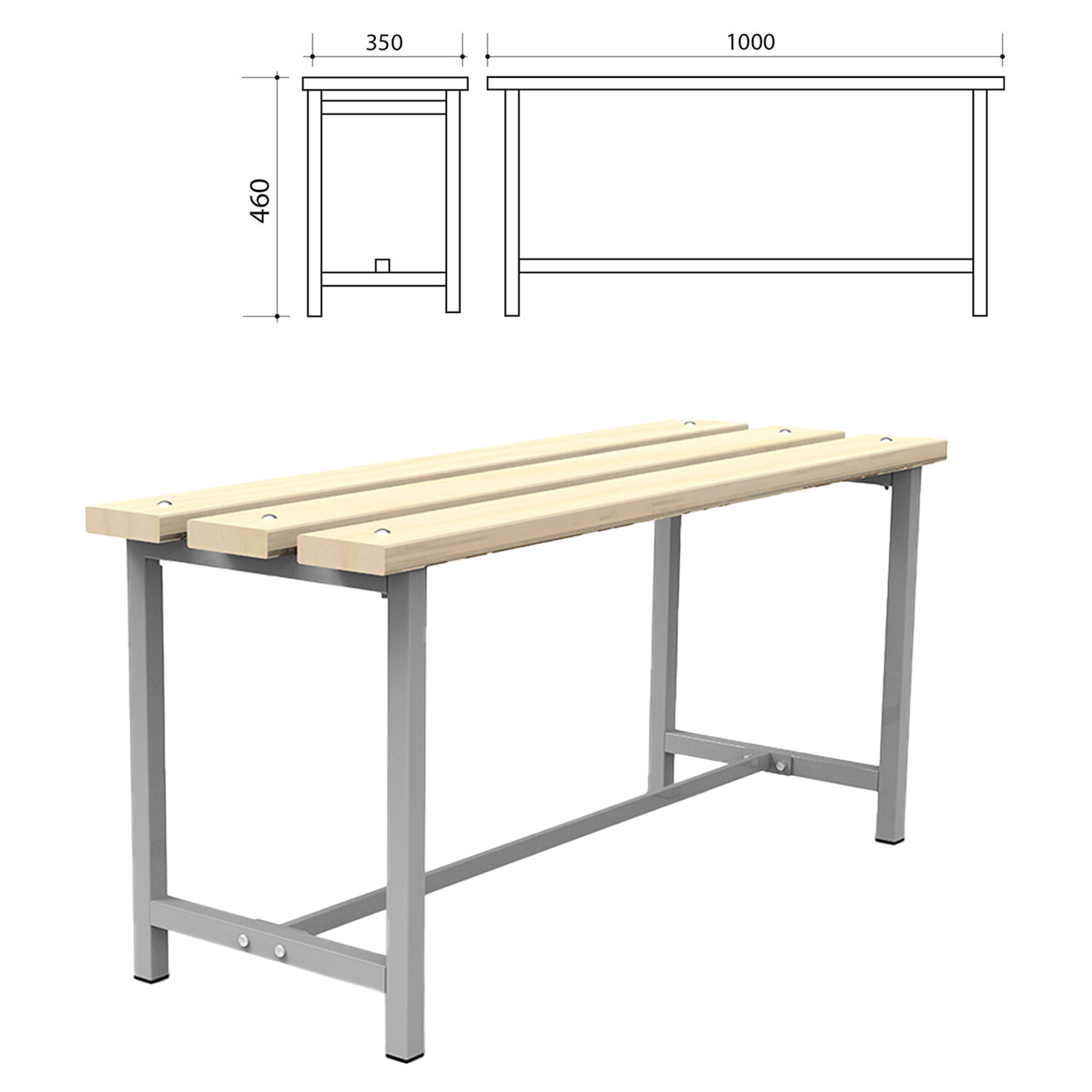 Скамья деревянная на металлокаркасе СТ 1 (ш1000*г350*в460мм), 532528