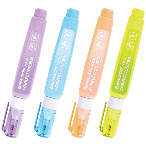 Ручка-корректор 9 мл ВЫГОДНАЯ УПАКОВКА, КОМПЛЕКТ 4 штуки, BRAUBERG PASTEL, 271922 - МСК «Форвард»