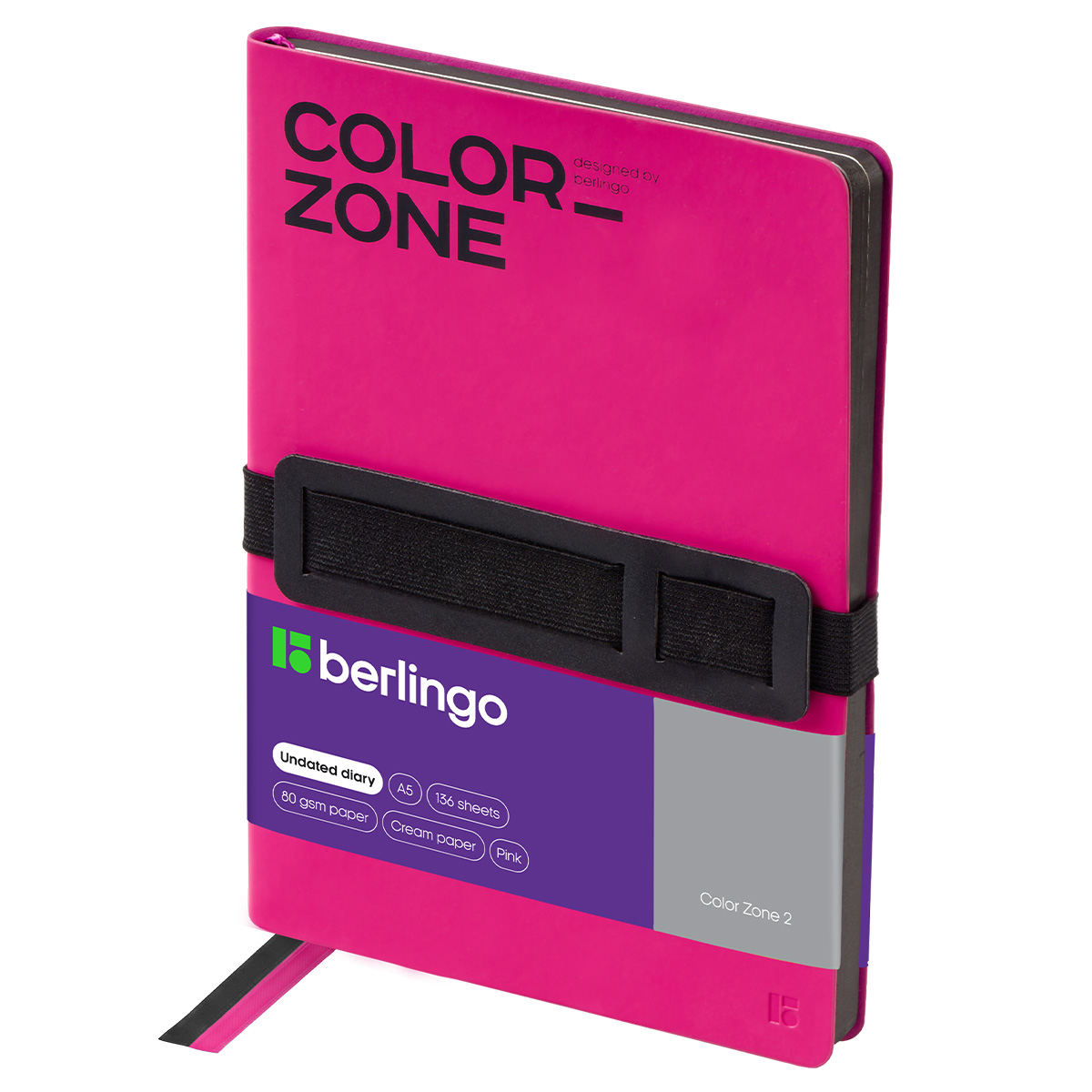 Ежедневник недатированный, А5, 136л., кожзам, Berlingo "Color Zone 2", розовый, мягкая обложка, черный срез UD0_F0021 393581