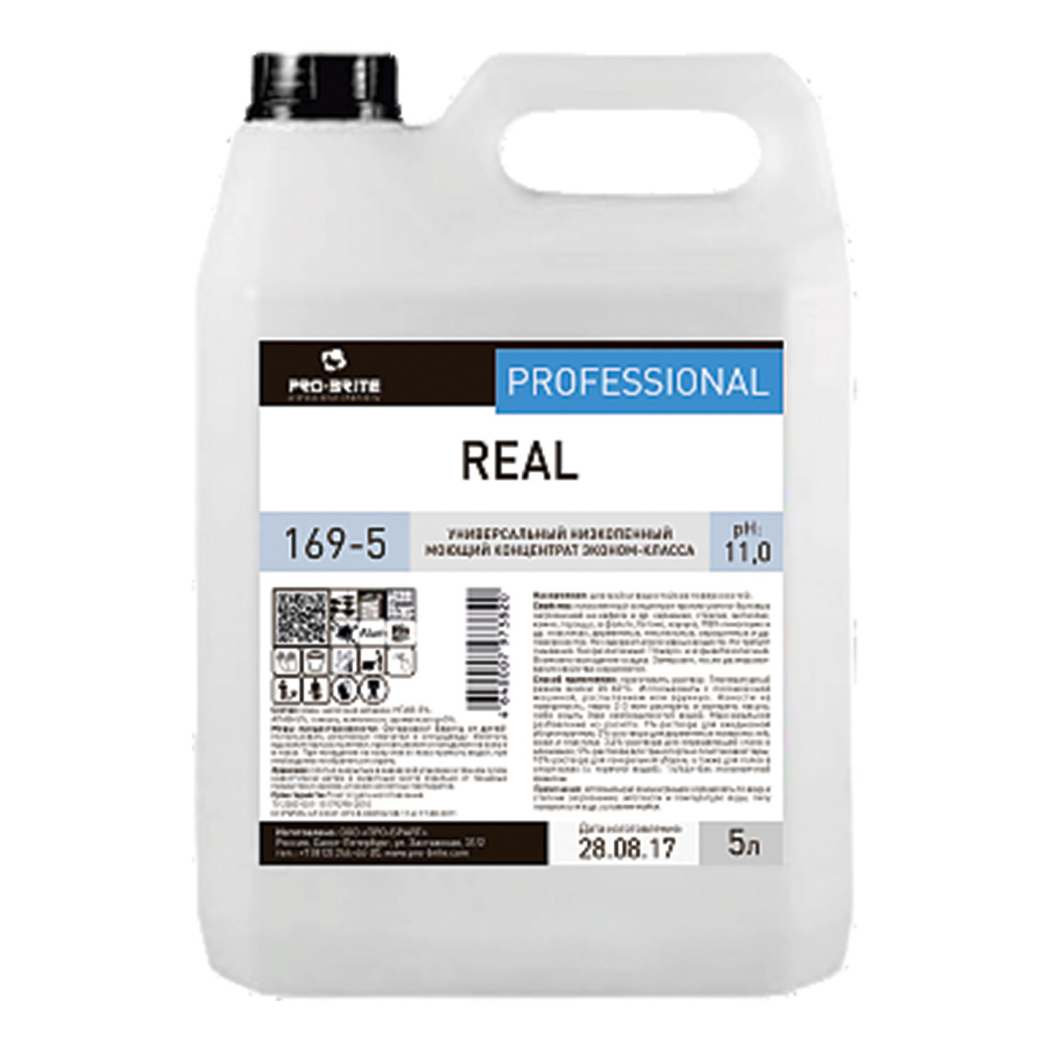 Средство моющее универсальное 5л PRO-BRITE REAL, щелочное, низкопенное, концентрат, 169-5 605292 ЧЕСТНЫЙ ЗНАК!