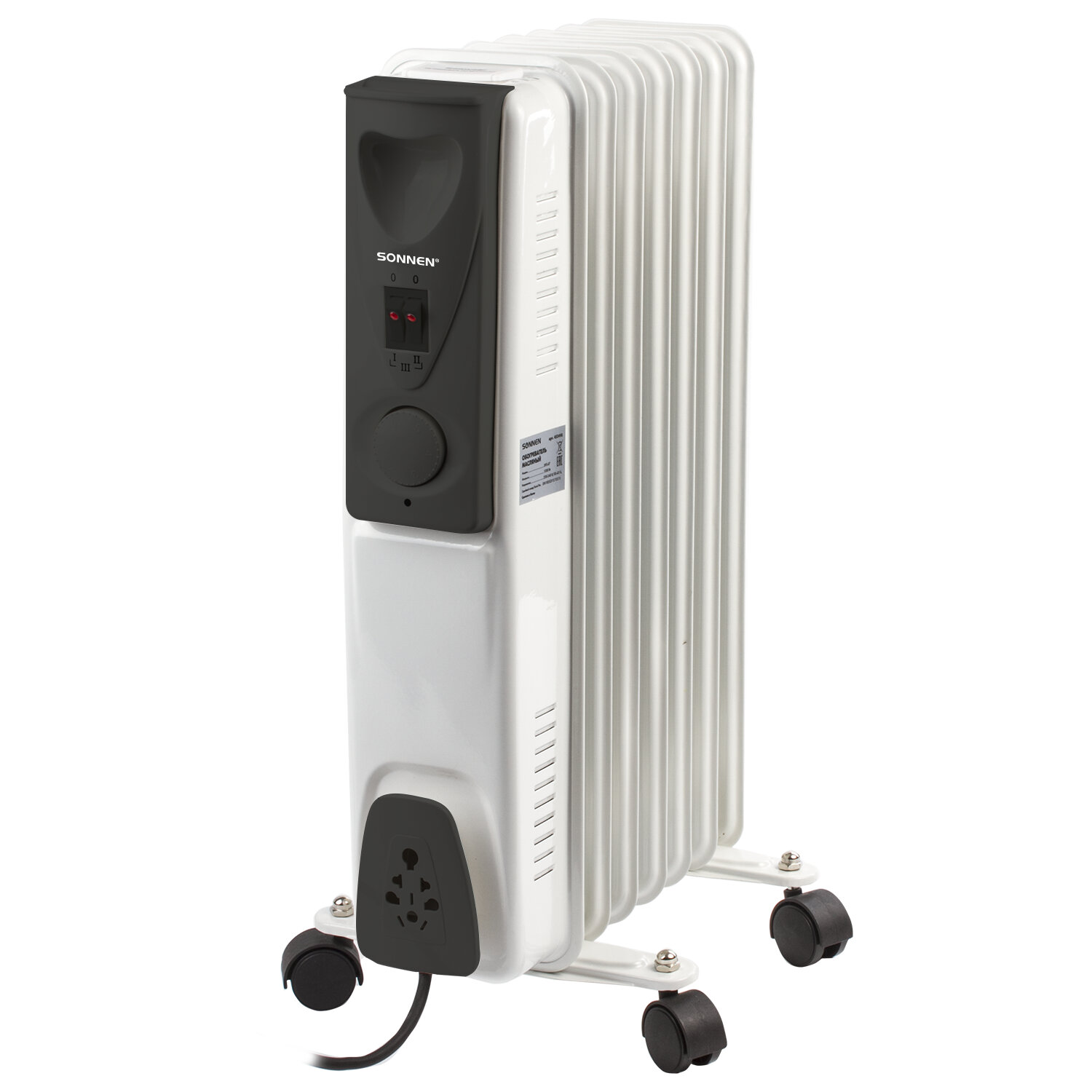 Обогреватель масляный SONNEN DFS-07, 1500Вт, 7 секций, белый, 453498