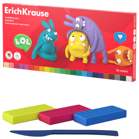 Пластилин классический ERICH KRAUSE "Jolly Friends", 24 цвета, 432 г, со стеком, 61350 107471
